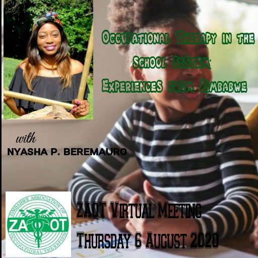 ZAOT_zw's tweet photo. Here we go! Let the conversation begin. Sharing experiences and insight of occupational therapy in the Zimbabwean school system with @nyatrish. Join us at 1430hrs (CAT)!
Find the link below https://t.co/vBd2QJ7HZi