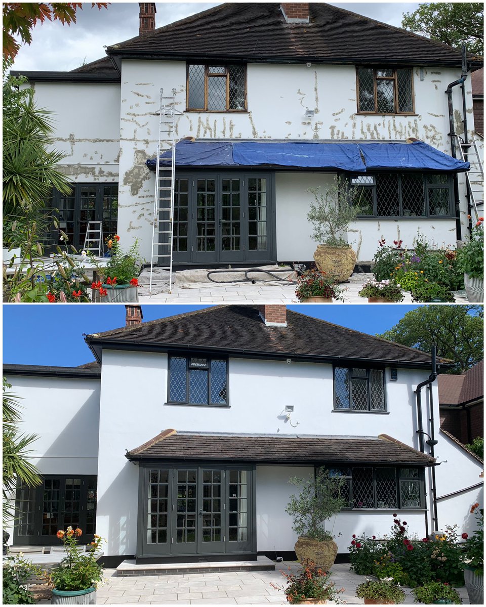 BardallDecor's tweet photo. Exterior #Chislehurst Took some serious prep but a lovely job to work on - @ToupretUK #Fibacryl &amp; #TouprelithF, @Timbabuild #EHB60 on rotten timber, @ZinsserUK #Peelstop &amp; black areas finished in #Allcoat satin, @Sandtex_UK walls &amp; @LittleGreene exterior eggshell on windows https://t.co/gzA4QdyAuS