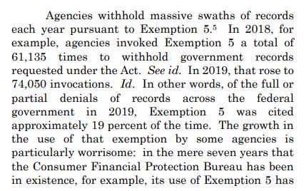 In 2019, federal agencies invoked Exemption 5 more than 74,000 times to withhold information.