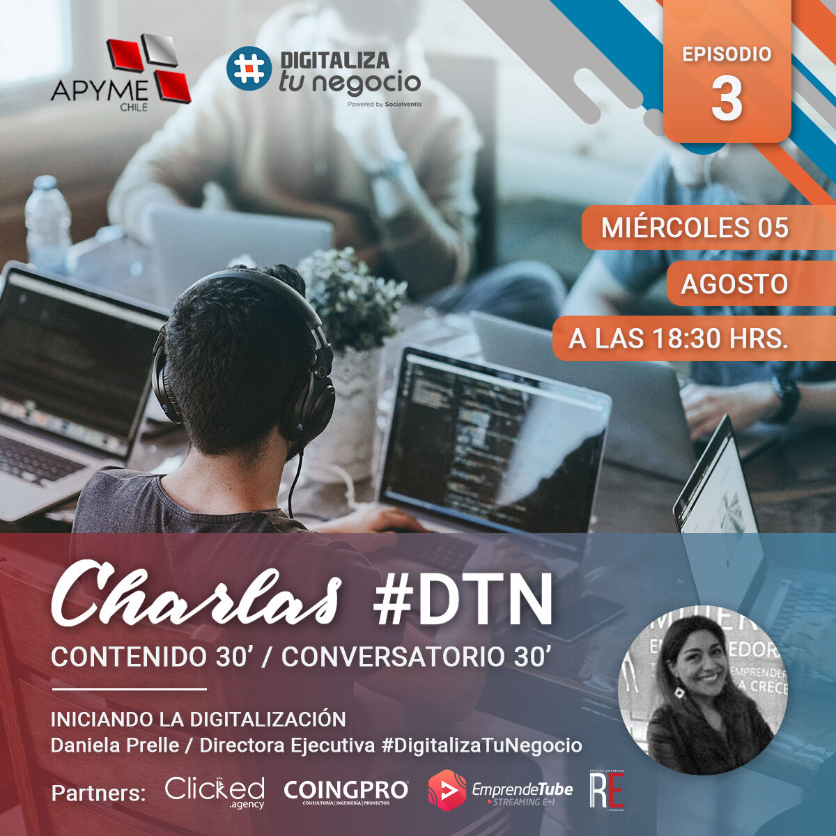 DTNPyme's tweet image. 𝗡𝗢 𝗧𝗘 𝗟𝗢 𝗣𝗜𝗘𝗥𝗗𝗔𝗦! Comunidad #DTN, Hoy Miércoles 05 a las 18:30 seguimos con nuestro ciclo de Charlas #DTN junto a nuestros amigos de APYME CHILE, Asociación de Pequeños y Microempresarios de Chile.
En este tercer episodio de nuestra Ruta de la Digitalización estaremo