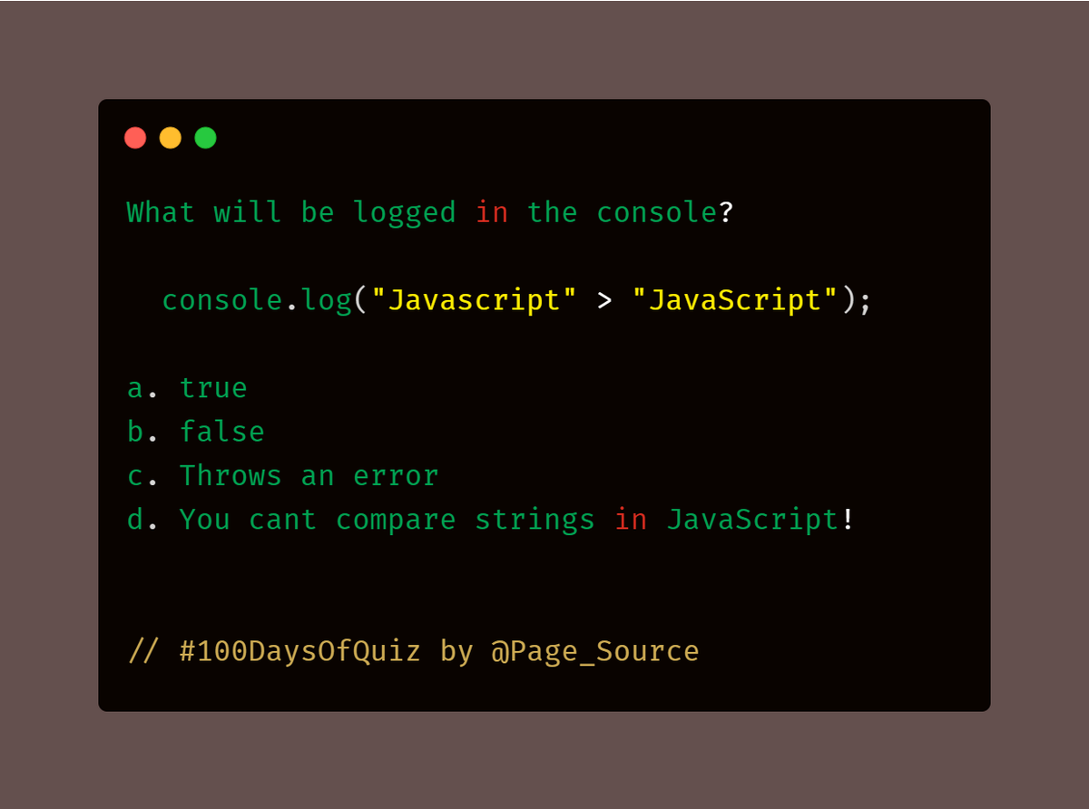 Day 5 question in  #100DaysOfQuiz - #JavaScript  #CodeNewbie  #100DaysOfCode