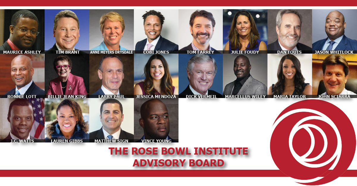 RoseBowlInst's tweet photo. Meet our iconic Advisory Board!  We are very excited to get brainstorming with this powerful group of people to create change🌹🌹 #PowerOfSport #WeAreRBi https://t.co/OZ58Ymmwho https://t.co/6M7ZMgJMAQ