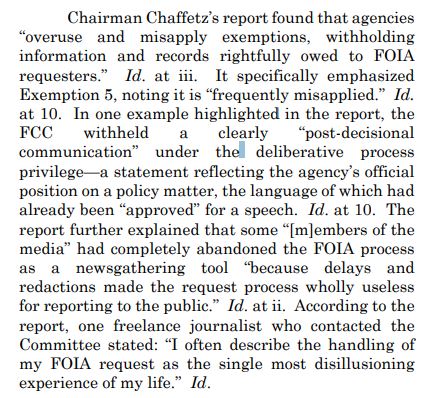 Both Republicans and Democrats in Congress have consistently recognized abuse of the deliberative process privilege. Here's a segment of a report by  @jasoninthehouse