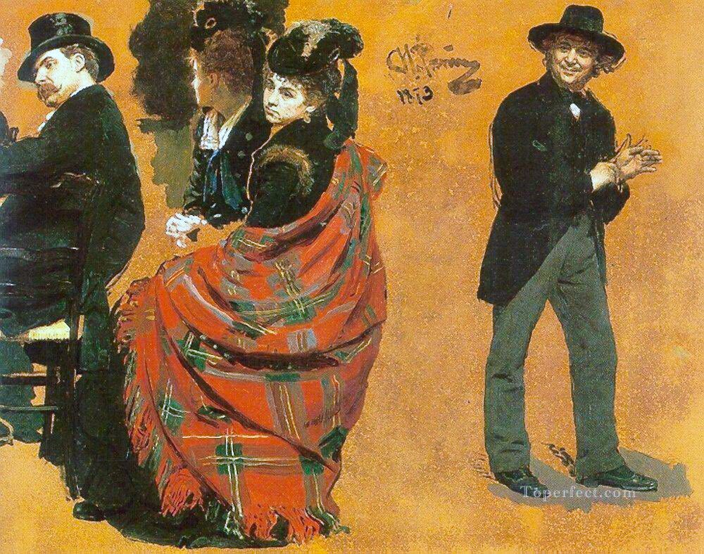 In 1873 Repin travelled to Italy & France & exhibited at the Salon. He saw impressionism yet felt it did not have moral or social depth that he wanted. Haulers (1872), Slav Composers (1871-2), Studies (1873) & Newspaper Seller, Paris (1873)