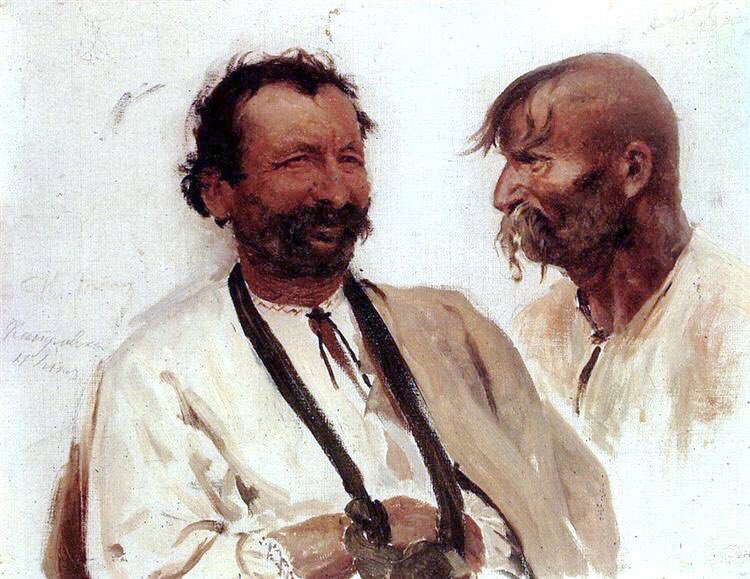 In 1880 he went to Zaporozhye to prepare studies for Reply of the Zaporozhian Cossacks. Hunchback (1880) & Ukrainian Peasants, Study (1880)