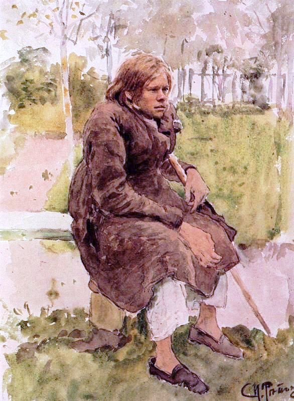In 1880 he went to Zaporozhye to prepare studies for Reply of the Zaporozhian Cossacks. Hunchback (1880) & Ukrainian Peasants, Study (1880)