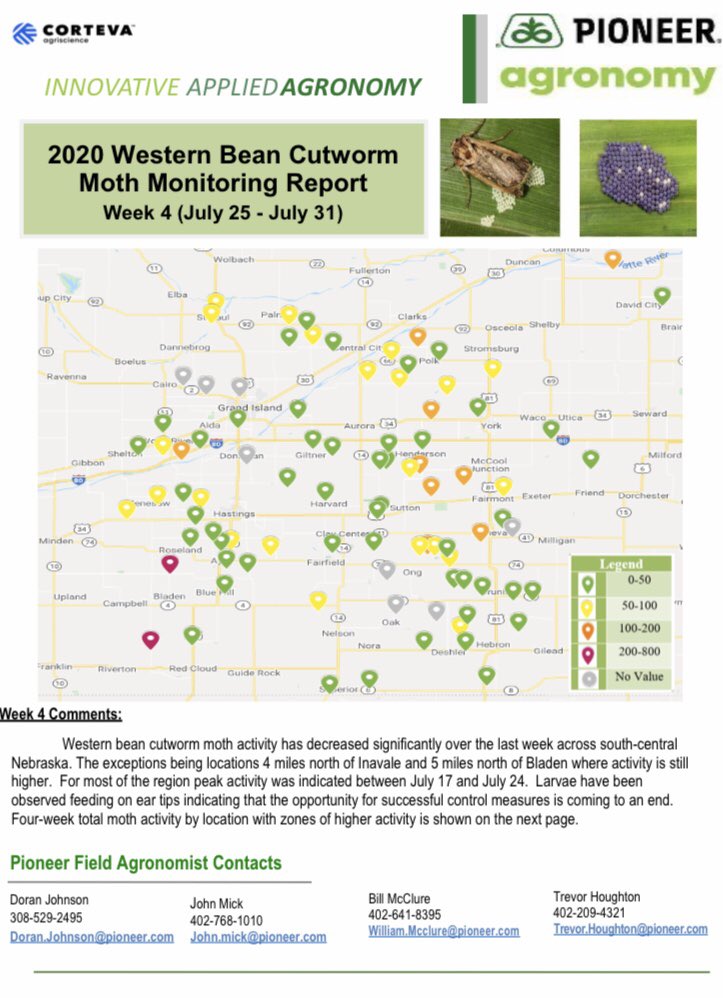 micksterbrau's tweet photo. Here is the final Western Bean Cutworm pheromone trap report for south central Nebraska for this season. Definite decline in activity over the last week.   @jenreesources @PetersonInsects @BobWrightUNL                                   https://t.co/a6zoK4y1y9 https://t.co/Psvl18fsMz