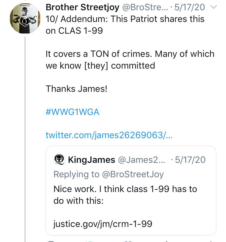 3/ Next one:“RED/3: CLAS movement PELOSl or P3NC3”CLAS 1-99 is a list of crimes (see James’s tweet below)Read the 2nd s-cap (h/t  @Mareq16 ) - Pelosi or Pence committing a crime to seize Presidency?!?Is Dr0P 4414 a COUNTDOWN? Are we at the END? https://twitter.com/james26269063/status/1262132581040037888?s=21