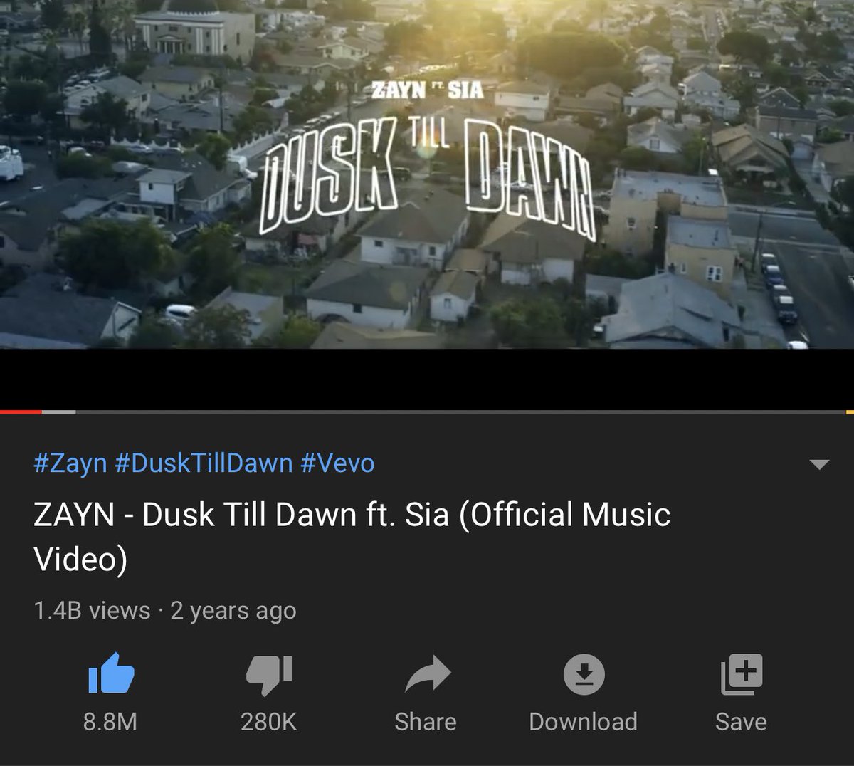 ZaynReport's tweet photo. DUSK TILL DAWN has crossed 1.4 BILLION views on YouTube! Congratulations, @zaynmalik! 🥳

Watch: https://t.co/by16AeWZTt https://t.co/bCbTcelEyb