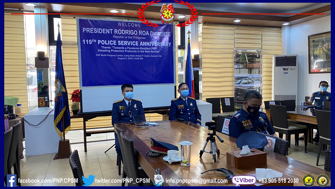 PNP_CPSM's tweet photo. The 119th Police Service Anniversary Celebration simultaneously done through remote conferencing application Zoom and streamed live on the official PNP Facebook page.

#PNPPATROLPlan2030
#INSTITUTIONALIZED 
#TeamPNP 
#WeServeAndProtect 
#PNPKakampiMo https://t.co/177YZwzrya