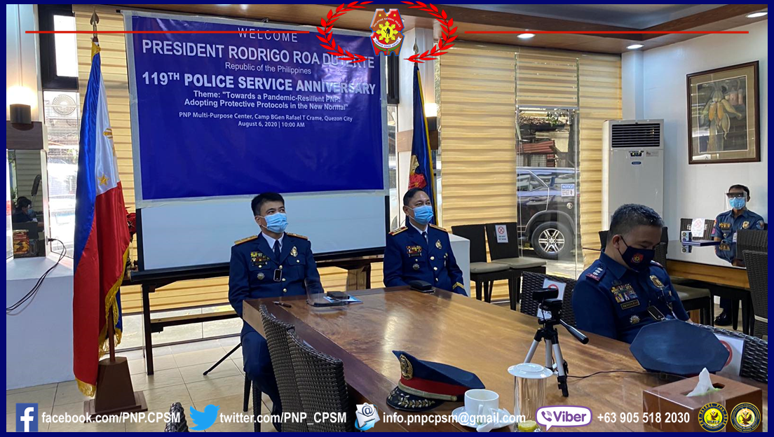 PNP_CPSM's tweet photo. The 119th Police Service Anniversary Celebration simultaneously done through remote conferencing application Zoom and streamed live on the official PNP Facebook page.

#PNPPATROLPlan2030
#INSTITUTIONALIZED 
#TeamPNP 
#WeServeAndProtect 
#PNPKakampiMo https://t.co/177YZwzrya