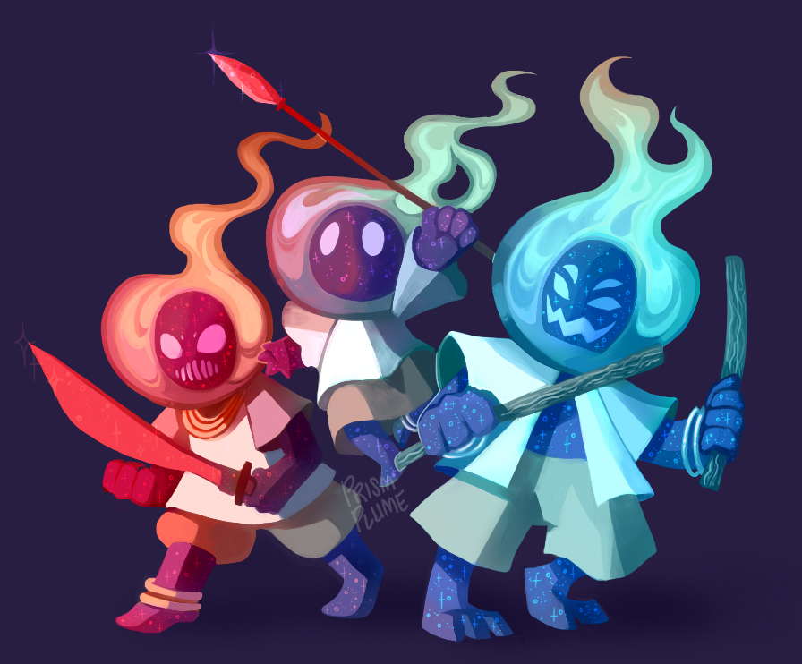 [OC Thread] Dang ok because that tweet has gained some traction, I'll show some of my OCs...starting with my 3 diwatas. From left to right: Stella, Astra, and Nova. Their names are still subject to change. Here, they're wielding their weapons of choice.