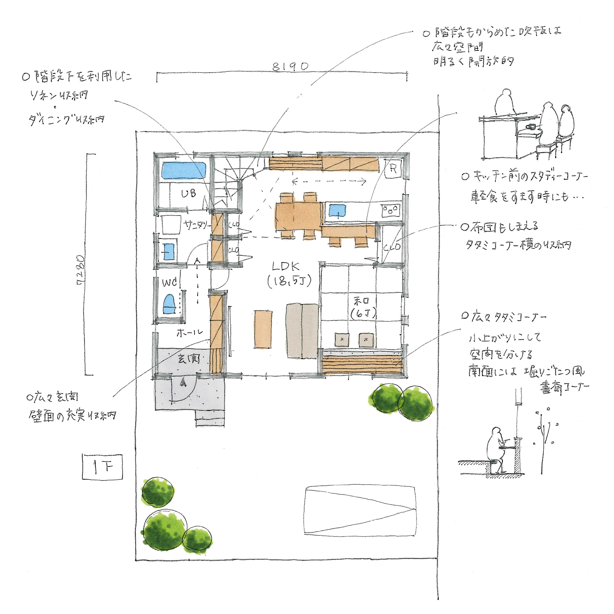 ジャストの家 設計士が描いた間取りプランをご紹介 Ldk充実プラン リビング横の広々した小上がり畳コーナーに 掘りごたつ風の書斎コーナーを設けました キッチン前には軽食をすますこともできるスタディーコーナーを 階段下を利用したダイニング ジャストの家 設計士が描いた間取りプランをご紹介 Ldk充実プラン リビング横の広々した小上がり畳コーナーに 掘りごたつ風の書斎コーナーを設けました キッチン前には軽食をすますこともできるスタディーコーナーを 階段下を利用したダイニング