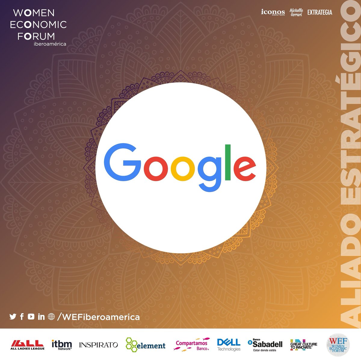 Damos la bienvenida a <a href="/Google/">Google</a> como 𝘢𝘭𝘪𝘢𝘥𝘰𝘴 𝘦𝘴𝘵𝘳𝘢𝘵é𝘨𝘪𝘤𝘰𝘴.

Juntos podemos impactar 𝘢𝘩𝘰𝘳𝘢, 𝘥𝘶𝘳𝘢𝘯𝘵𝘦 𝘺 𝘥𝘦𝘴𝘱𝘶é𝘴 del #WEFIberoamérica que se llevara a cabo el próximo 𝟐𝟓, 𝟐𝟔 𝐲 𝟐𝟕 𝐝𝐞 𝐚𝐠𝐨𝐬𝐭𝐨. 

Inscribirte en WEFIberoamerica.com