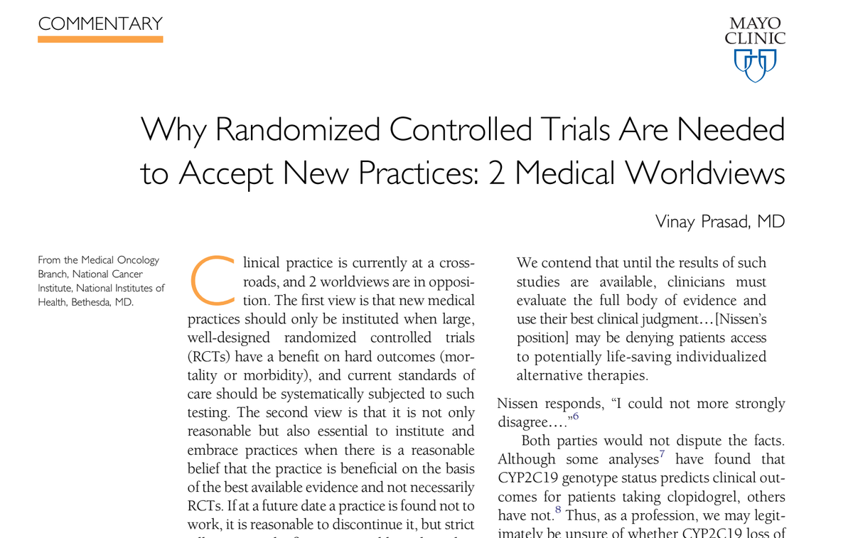 Seven years ago, in a paper, I described two medical world views:Try firstOr trial firstIs it better to give it a shot-- when you have no evidenceOr better to test, to develop evidence, first?I concluded that only trial first made sense https://drive.google.com/file/d/1KkMkUrLxF34VCP-feccXtg7zVSBMf2kJ/view