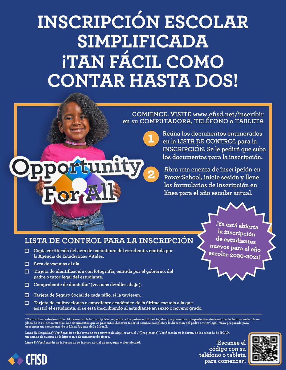 Registration is virtual for your convenience! Make sure to gather your documents and head to cfisd.net/CFISDregister #beWillbern #cfisdforall