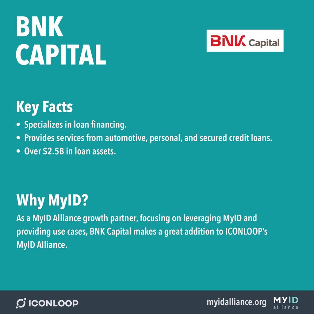 BNK Capital - Subsidiary of one of the top 5 financial groups in all of SK. Specializes in loan financing and has over $2.5B in loan assets. A MyID Alliance growth partner.  #ICONProject  #ICON  #Crypto  #Blockchain  $ICX