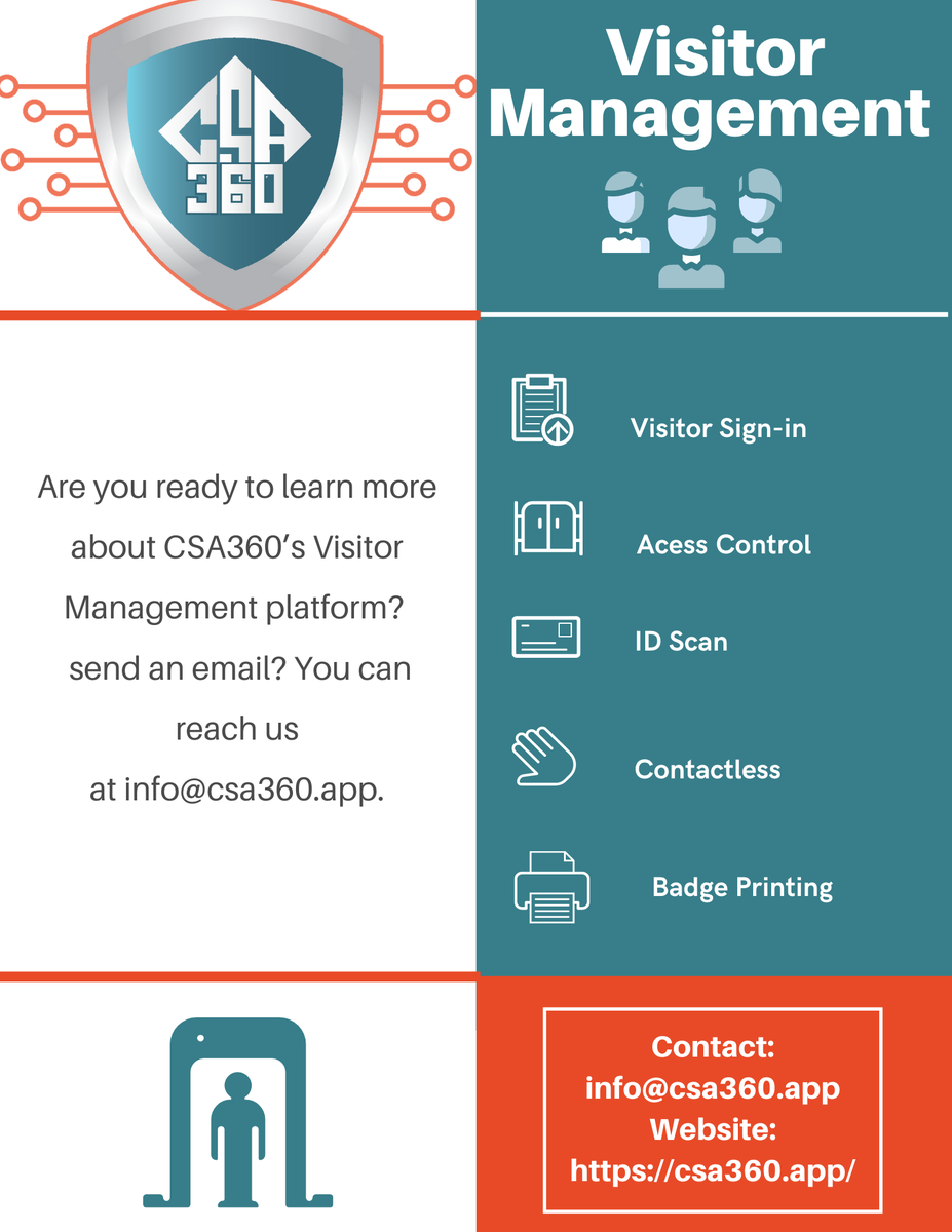 csa360's tweet image. Are you ready to learn more about CSA360’s Visitor Management platform? Visit us at csa360.app 
#security #physicalsecurity