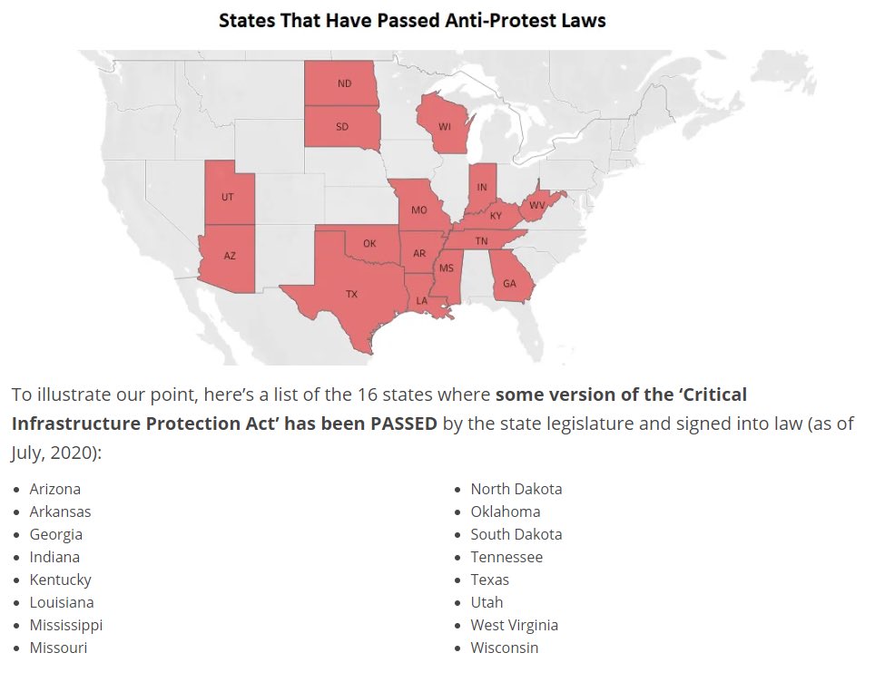 Any legislation—federal or state—that makes protesting illegal & punishable as a felony is an affront to our constitution and our democracy.Yet as of this July, versions of this anti-climate, anti-free speech  #CopyPasteCorruption has been signed into law in 16 states.