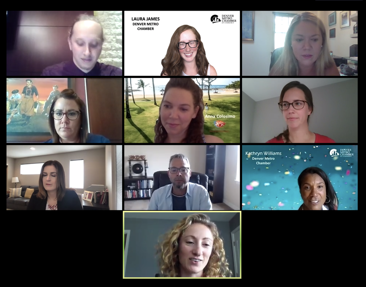DenChamber's tweet photo. #Virtually connecting tonight at #Net90! We ๐ seeing our members build leads and share resources. Thanks to our sponsor @fogorestaurants. #networking https://t.co/swKEESq67g