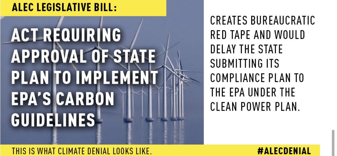 I could keep going. Read more at   http://alecclimatechangedenial.org/anti-climate-change-agenda