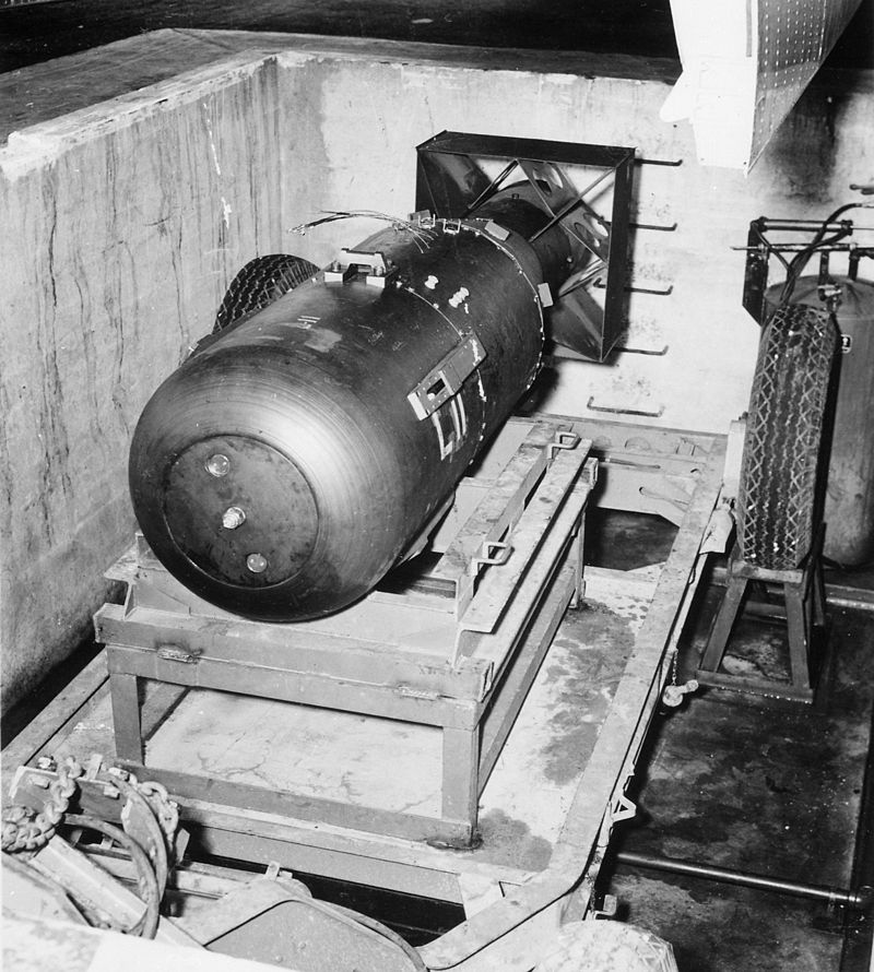 The bomb is a uranium atomic weapon, a type that has never been detonated before: the first test was a plutonium, more powerful, 'Fat Man' bomb. Little Boy is a misnomer, though: the bomb weighs 9700 pounds and is around 3m long. It is already armed.