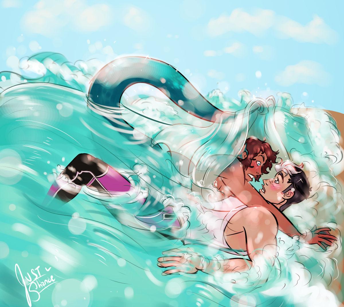 coolspacequips's tweet photo. Shance Mermay 17 Beach Cute

tfw ur going for a jog on the beach and the most beautiful boy in the world washes right up onto u…. tfw u get caught in a huge wave and go tumbling all over the most beautiful dreamboat u have ever seen…..

tbh this is still one of my favs!! <3 https://t.co/3h1h1QDKcz