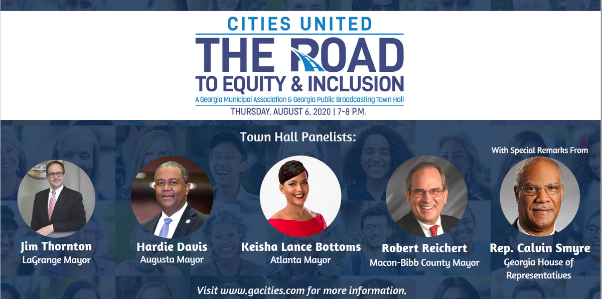 Hardie Davis, Jr. (@hardiedavis) on Twitter photo Cities United: The Road to Equity and Inclusion
The goal of this Town Hall event for city officials is simple…to begin a statewide conversation around the issues of race, equity and inclusion, how these issues impact Georgia’s communities. <a href="/gacities/">Georgia Cities</a> <a href="/mygpb/">GPB</a> <a href="/OurMayors/">African American Mayors Association</a> <a href="/usmayors/">U.S. Mayors</a> Cities United: The Road to Equity and Inclusion
The goal of this Town Hall event for city officials is simple…to begin a statewide conversation around the issues of race, equity and inclusion, how these issues impact Georgia’s communities. <a href="/gacities/">Georgia Cities</a> <a href="/mygpb/">GPB</a> <a href="/OurMayors/">African American Mayors Association</a> <a href="/usmayors/">U.S. Mayors</a>