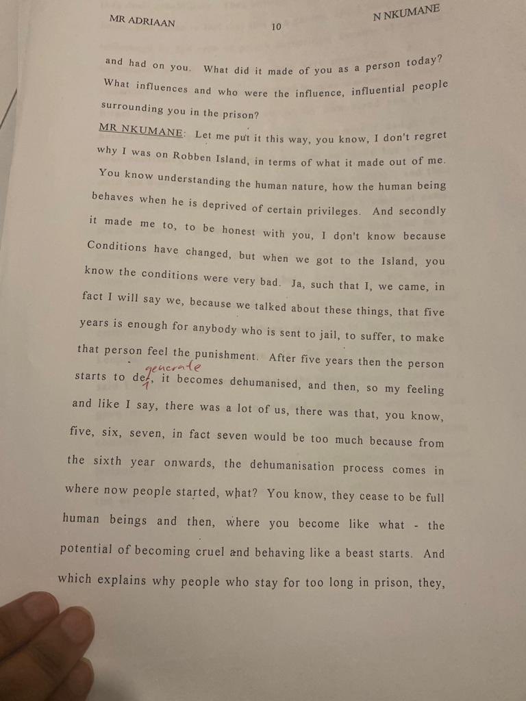 3. Here, the interviewer asks my uncle about his time in prison & its effects on him & othersMy uncle Vusi was sentenced to 12 years imprisonment on Robben Island at 18 years old in 1963.Here he explains how prison dehumanizes you, violence he suffered even eating his own blood