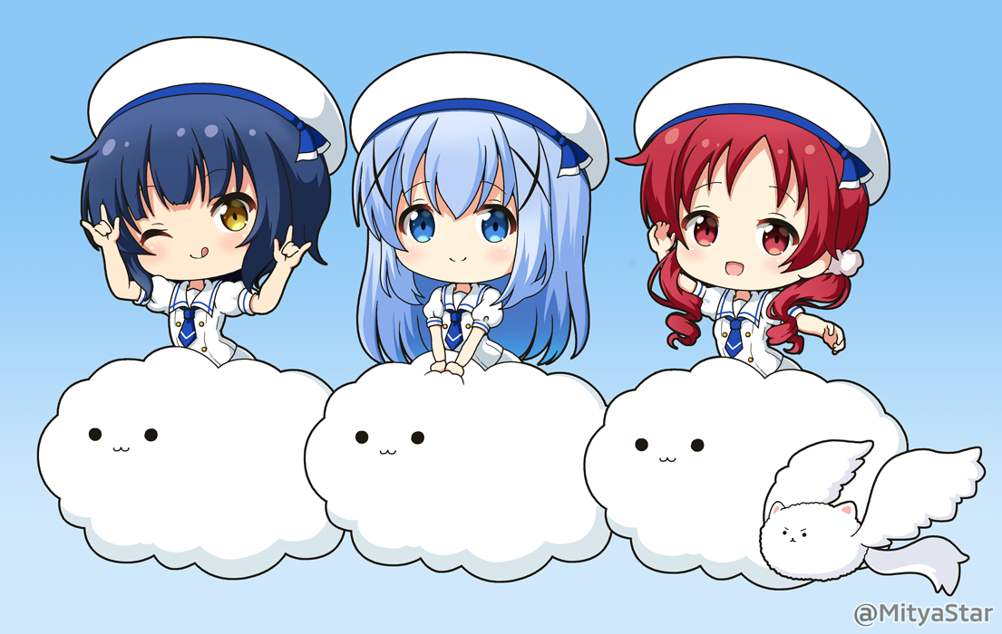 条河麻耶 ,香風智乃 ,奈津恵 ,ティッピー 「もくもくもくようび～ チマメ隊 #gochiusa 」|みーちゃ 🌠のイラスト