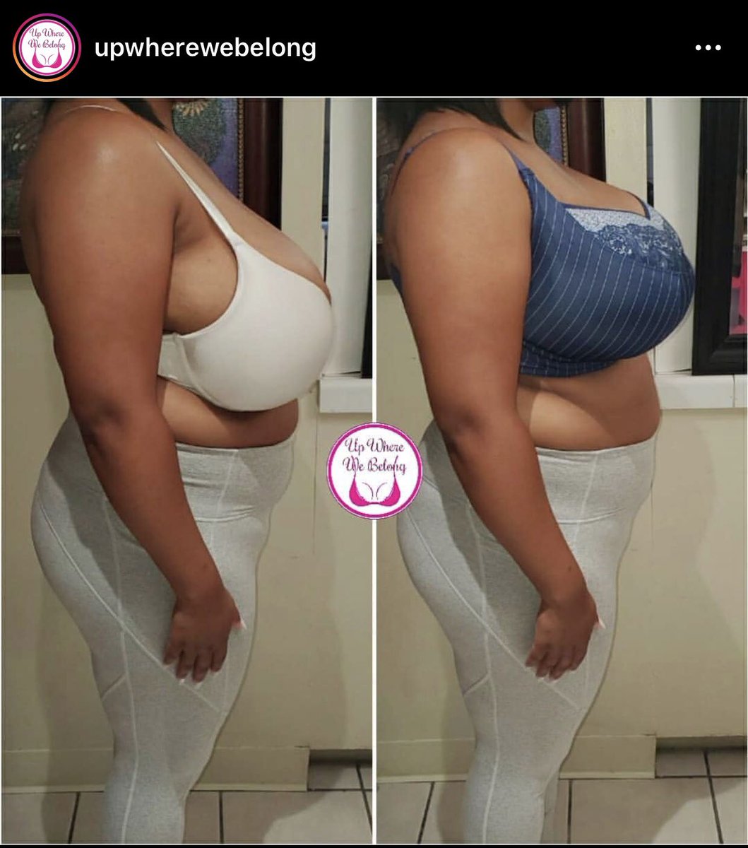 Here’s an example from a bra boutique (which I believe is Black-owned) named Up Where We Belong. Notice how her breasts are more lifted and have more forward projection in the blue bra.