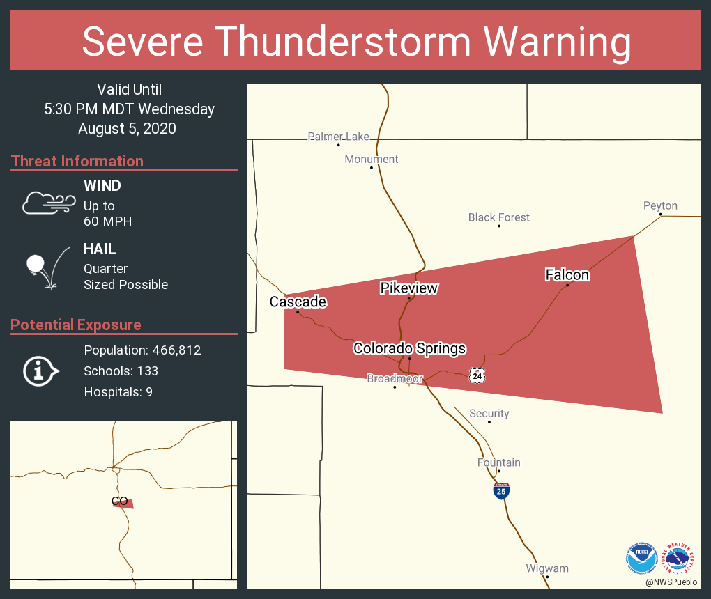 Severe Thunderstorm Warning continues for Colorado Springs