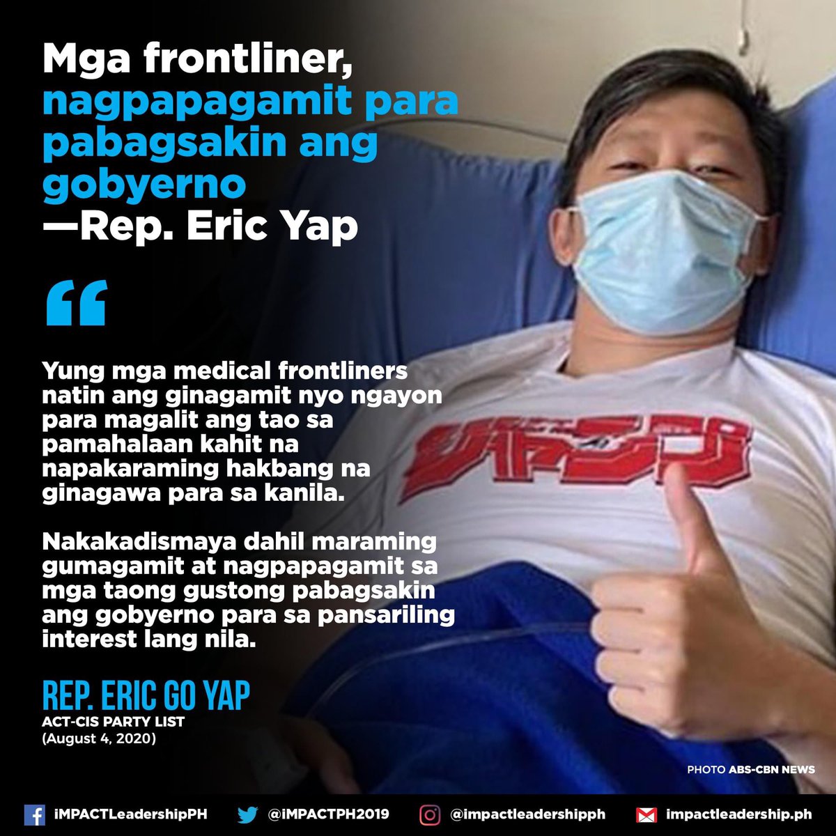 _djchacha's tweet photo. Good morning Mr. Yap! Napakatalino ng Medical Frontliners para magpagamit. May sarili po silang utak. Hindi sila kailangan diktahan. Parang mas bagay yung word na nagpagamit sa ibang mga nasa posisyon sa gobyerno. https://t.co/cPfRukykEJ