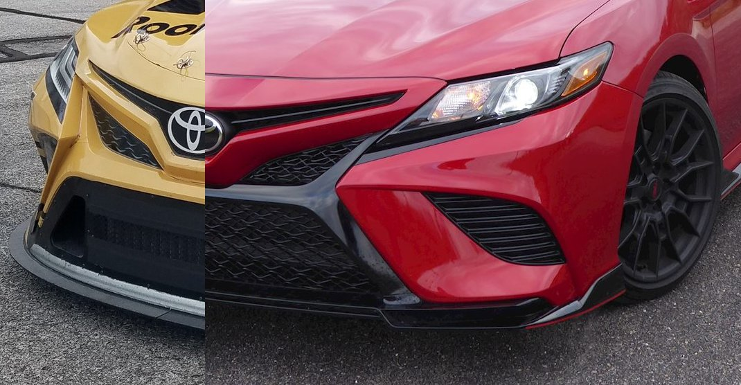 The race car front ends are quite similar to the street car front ends. The brake ducts on the Camry Cup car mount on the inside edges of the street car grille as can be seen in this comparison. Photo Credit:  @WookieAutomoTV