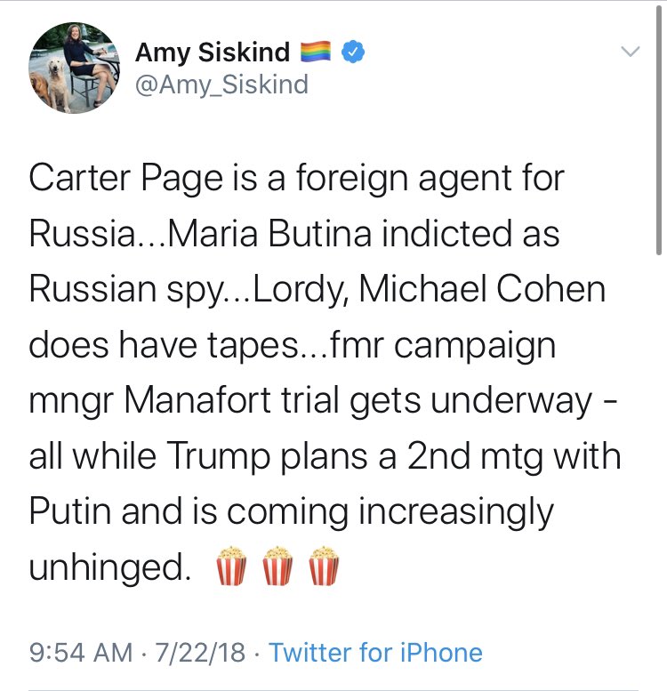 From the “the walls are closing in!” school of thought comes these tweets by  @Amy_Siskind, who no longer seems so enamored with or interested in the story of Carter Page. Curious.