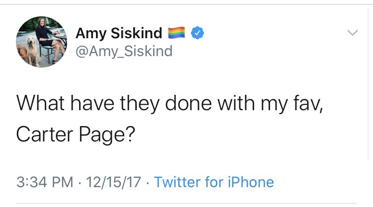 From the “the walls are closing in!” school of thought comes these tweets by  @Amy_Siskind, who no longer seems so enamored with or interested in the story of Carter Page. Curious.