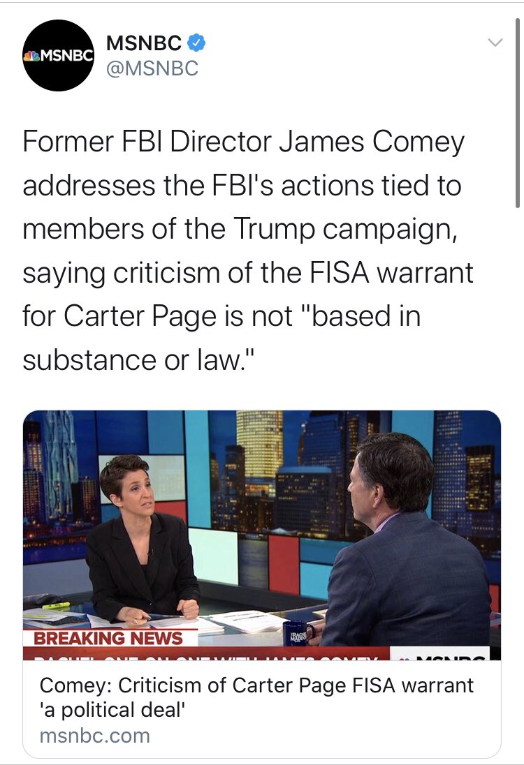  @MSNBC brought on myriad experts to explain why everything that has happened in the last two years related to FISA and Carter Page wouldn’t happen.