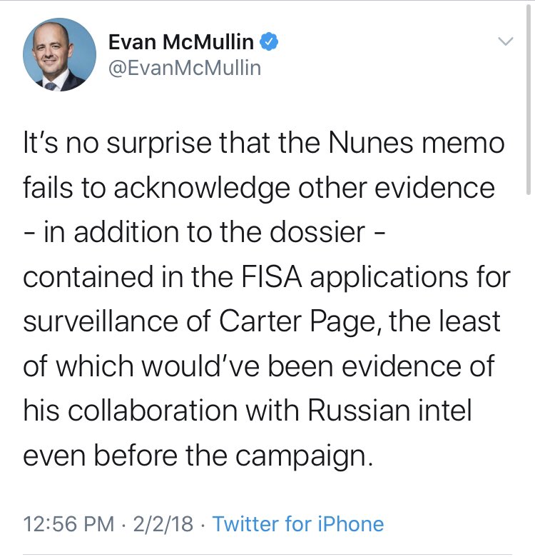 Any follow up to the assertion that “there is still no reason to believe the FISA application for Carter Page was improper”  @EvanMcMullin?The people are wondering.