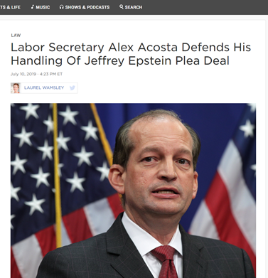 '...in 2006 the State Atty handling the case [ACOSTA], after mtg privately w/ an atty rep'g Mr. Epstein [DERSH], ref'd the case to a state GJ instead of charging Epstein and co-conspirators for crimes...local PD believed there was abundant evidence."Trumpy!