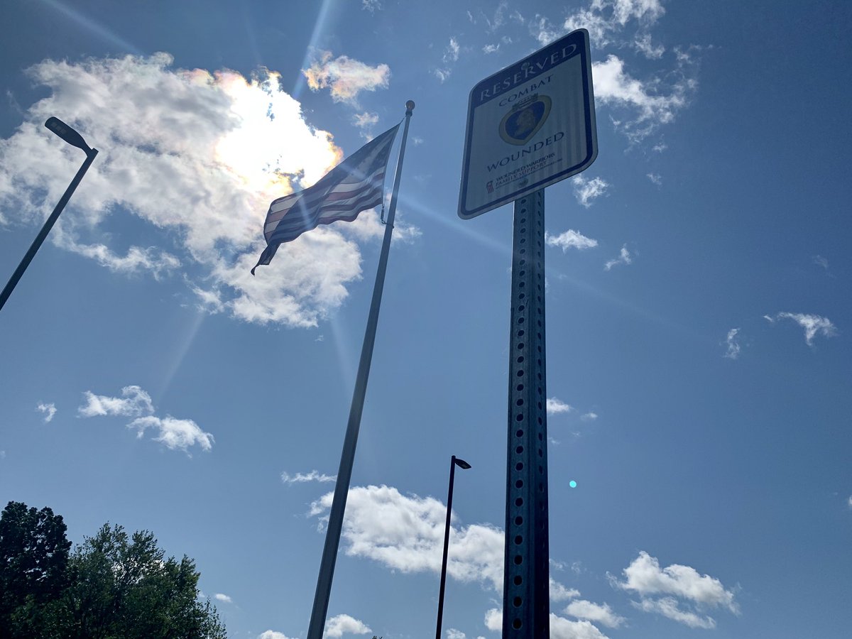 ErieCountyClerk's tweet photo. In honor of #PurpleHeartWeek, we unveiled another #WoundedWarriors Parking Lot Sign with #OrchardPark Supervisor Pat Keem at the new OP Community Activity Center with the Military Order of the #PurpleHeart followed by more lawn sign deliveries! @OrchardParkBee @OrchardParkRec https://t.co/COTGacDQGE