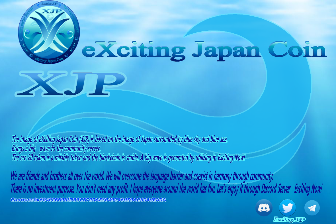 xjpcoin's tweet photo. 🌊XJP🌊 eXciting Now
Countdown until the start!
  Please wait a few days✔️

 #cryptocurrencies 
 #discord
🔹XJP🌊Discord
https://t.co/FueKm2c8Pn
🔹XJP🌊telegram
https://t.co/1Zx1JvCsQ0 https://t.co/SwWyBy0J5Z