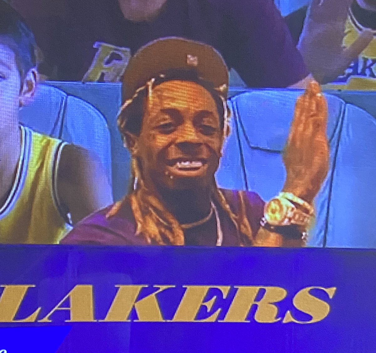 Rachel__Nichols's tweet image. Lil Wayne also in the Virtual Crowd for Lakers-Thunder. He tried to high five the virtual fan next to him, but, um, it did not go well.