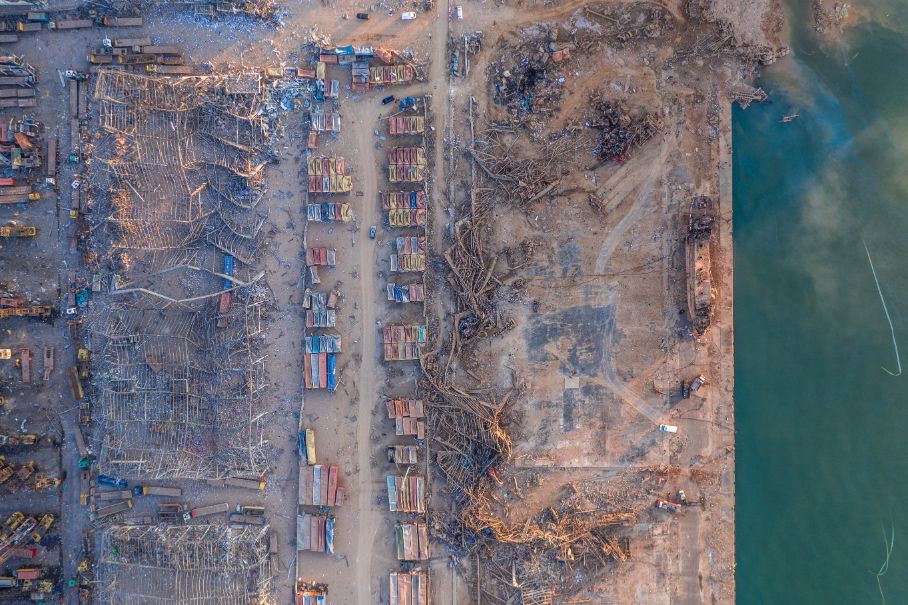 newscomauHQ's tweet photo. More than 100 people have been confirmed dead and thousands are injured following yesterday's  explosion in Beirut. Aerial photos of the blast site reveal the true extent of the damage. 

Read more: https://t.co/CncF52QtG3

📸 Haytham El Achkar/Getty Images https://t.co/Or68l3VvrE
