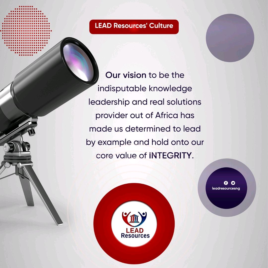 LeadResourcesNG's tweet photo. In pursing our vision and conducting business, we choose lead by example and hold onto our core value that sets us apart from the rest.
#bet #business #consulting #deem #digital economy #digitaleconomycompetenvies #ecosystem #enterprise #finance #humancapitaldev #leadresources https://t.co/1krvQfEmWc