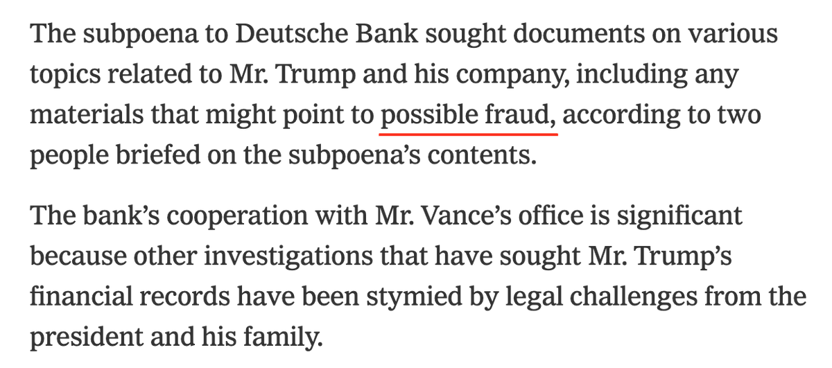 THE PRESIDENT OF THE UNITED STATES IN UNDER INVESTIGATION FOR BANK FRAUD, WHICH FOR *NEW YORK STATE CHARGES* CARRIES A 25 YEAR PRISON SENTENCE PER INFRACTION 
