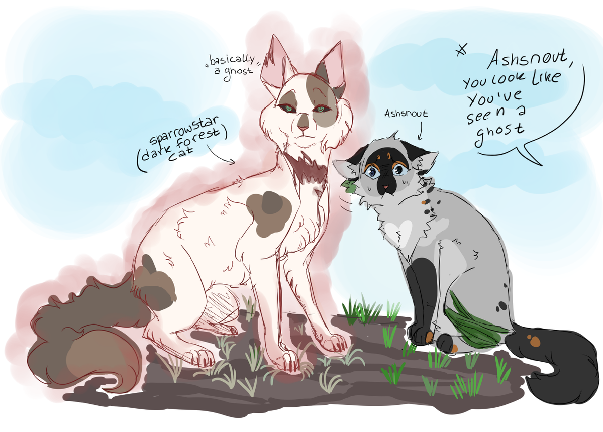 chocosnowflake_'s tweet photo. Scared medicine cat Ashsnout + his ex-leader Sparrowstar giving her heartattacks. 💦#warriorcats #warriorscats #warriorcatsoc #warriorcatsfandom #wc #wcfandom #feline #digitalart #digitalartist https://t.co/Nc6UNPqFFg