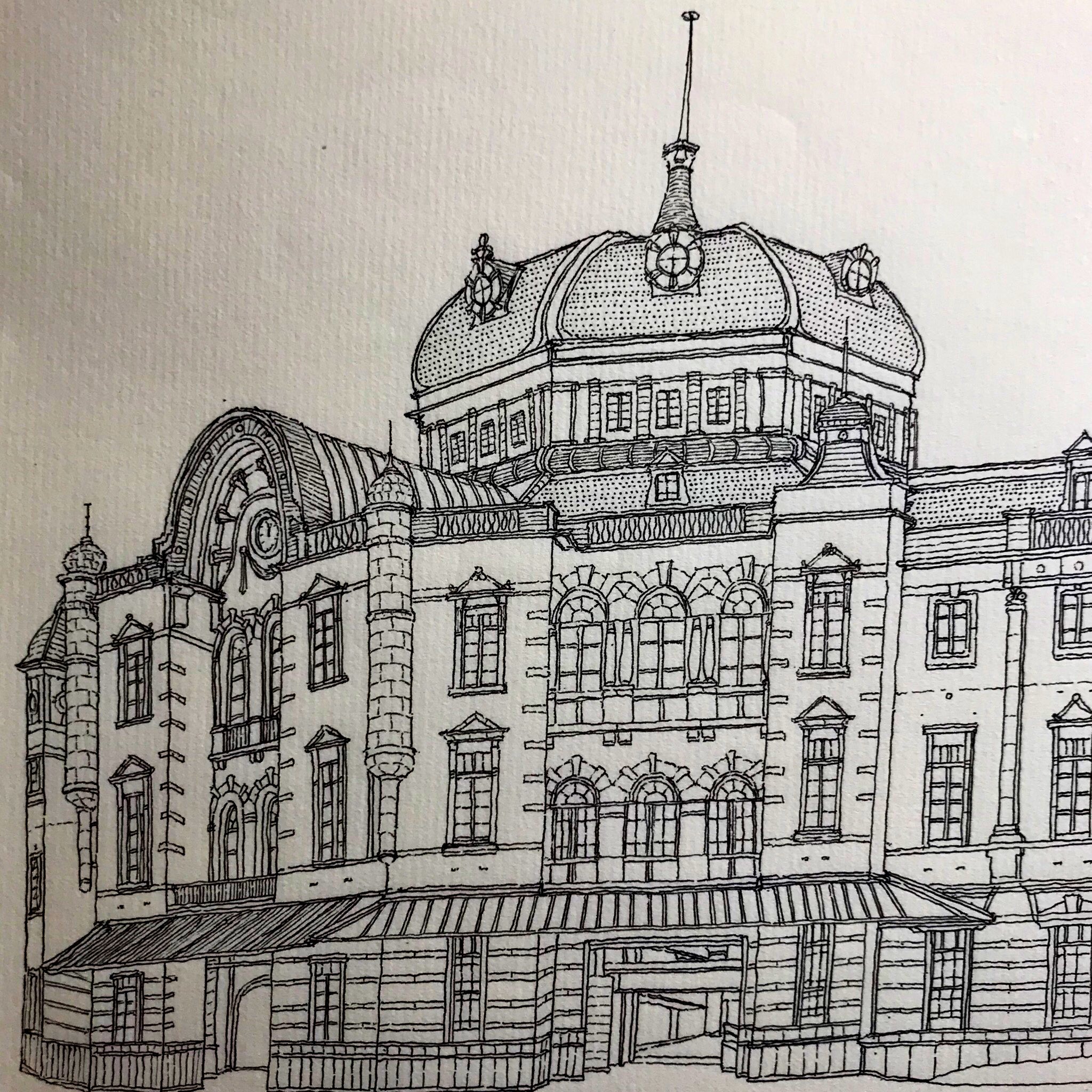 久保 沙絵子 東京駅 絵 スケッチ アート 絵が好きな人と繋がりたい 細密画 ペン画 デザイン Illust Art Sketch 美術 建築 風景画 絵描きさんと繋がりたい イラスト 高速道路 Illustration 建築デザイン フリーハンド ペンスケッチ