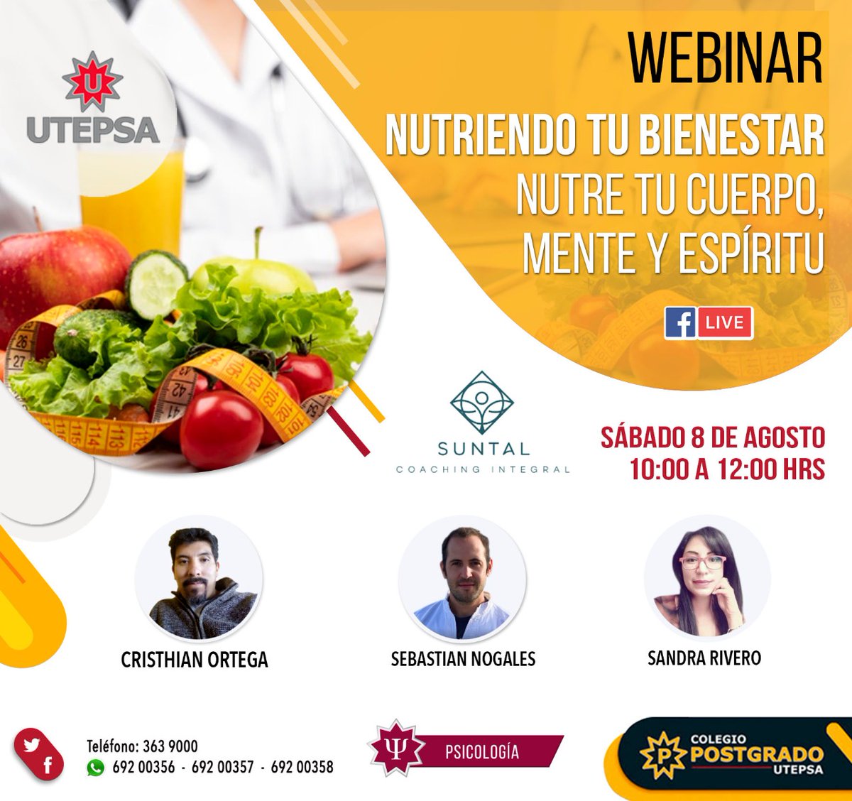 postgradoUtepsa's tweet photo. #UTEPSA, la carrera de Psicología, el Colegio de Postgrado te invitamos a unirse al webinar.
Fecha: 8 agosto de 2020 a hrs 10:00 am

Inscríbase en:
https://t.co/hMuxTkmlmf

Luego de la inscripción, recibirá un correo electrónico de confirmación. https://t.co/U1ISPUj7aZ