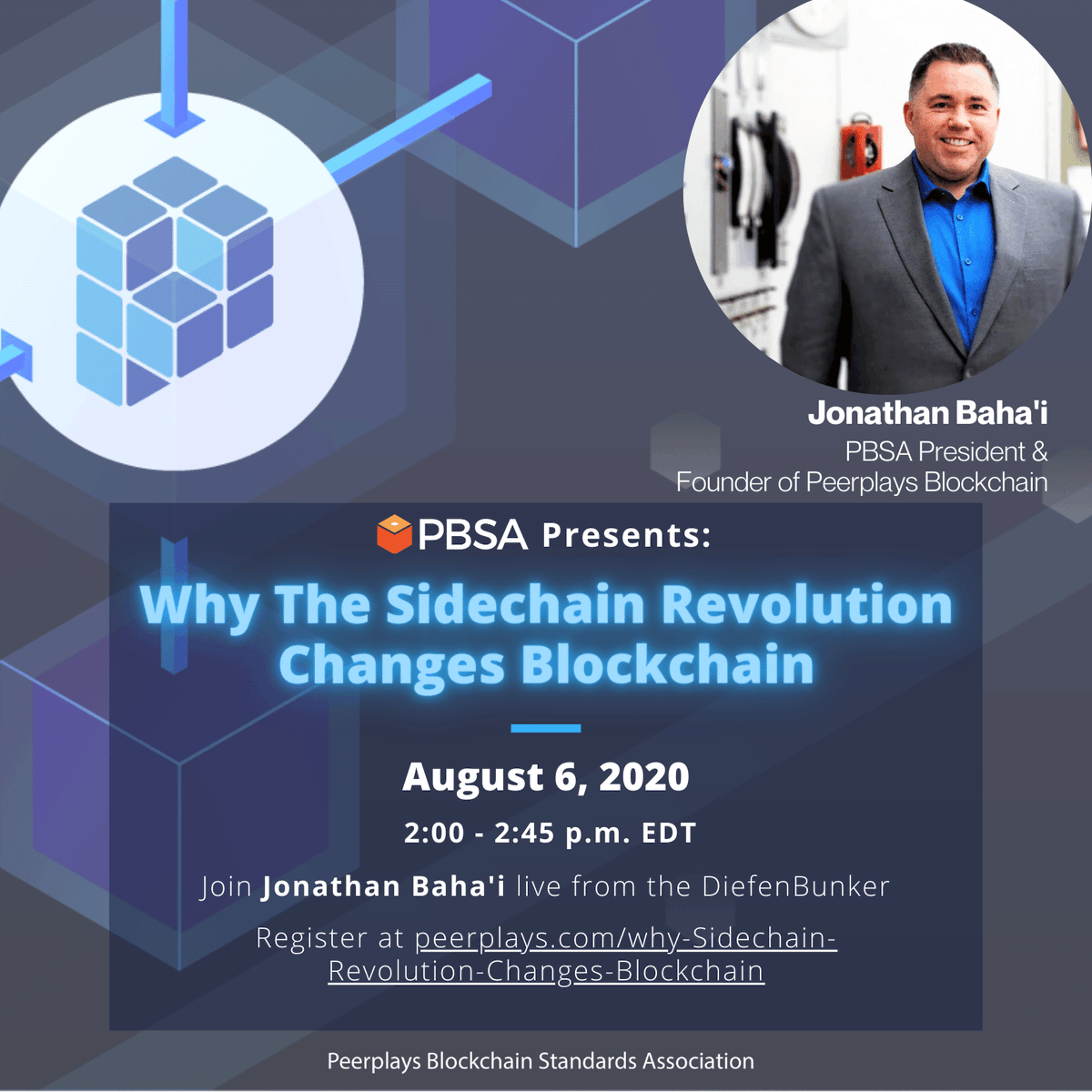 Peerplays's tweet photo. Sidechain is about to disrupt #blockchain - get in on the ground floor. 

Tomorrow PBSA President @JonathanBahai will introduce you to the tech that revolutionize the industry.

Register for the exclusive webinar here: https://t.co/CrSeoKdEZi https://t.co/eohNhlq1Ah