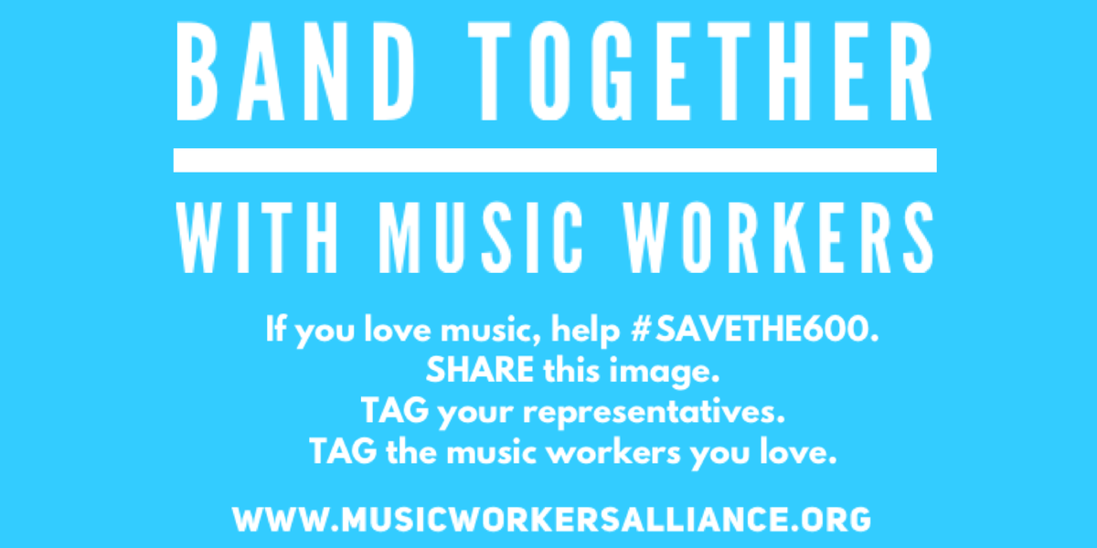 .@MusicWorkers are joining forces to call on Congress to #Savethe600! The $600 UI benefits expired on 7/31. Many music workers will be unemployed until we have a vaccine. If you love music, #ExtendUI #ExtendPUA #Extendthe600 #BandTogether @Grassley @MitchMcConnell